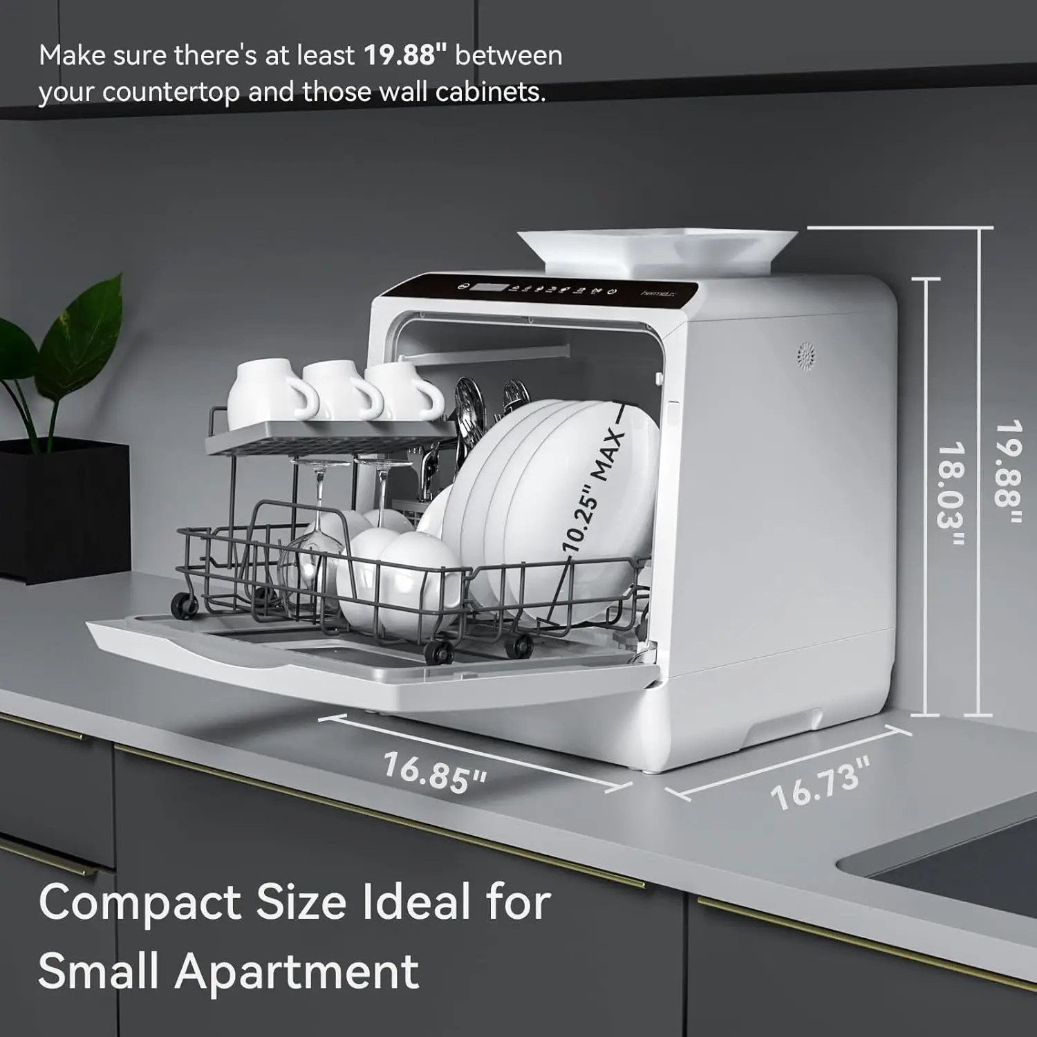 Countertop Dishwasher, 5 Washing Programs Portable Dishwasher With 5-Liter Built-in Water Tank For Glass Door