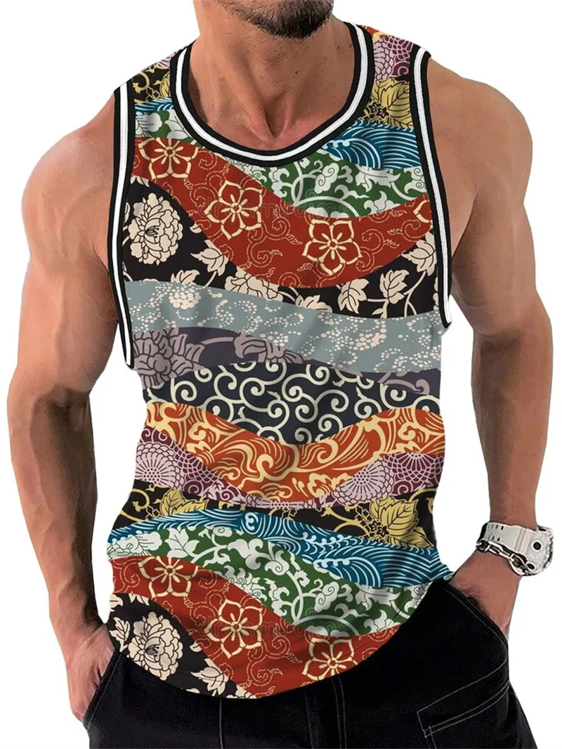 Mens Retro Ethnic Graphic Tank Tops Summer Casual Crew Neck 3D Printed Sleeveless Vest Fashion Breathable Sports Tees Tops image 3