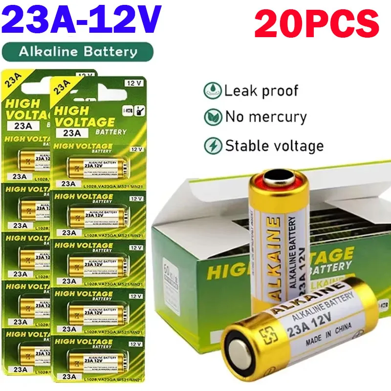 20 DryAlkaline Batteries 23A 12V Suitable for Doorbells Car Alarms Walkmans23GA A23S E23A EL12 MN21 MS21 V23GA L1028 GP23A LRV08