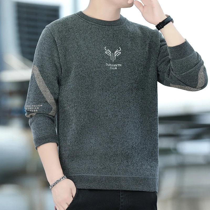 New Mens Sweater Fashion Knitted Fleece Lined Pullover Men\'s Autumn Winter Clothes Elegant Luxury Brand Fashion Knitted Sweaters