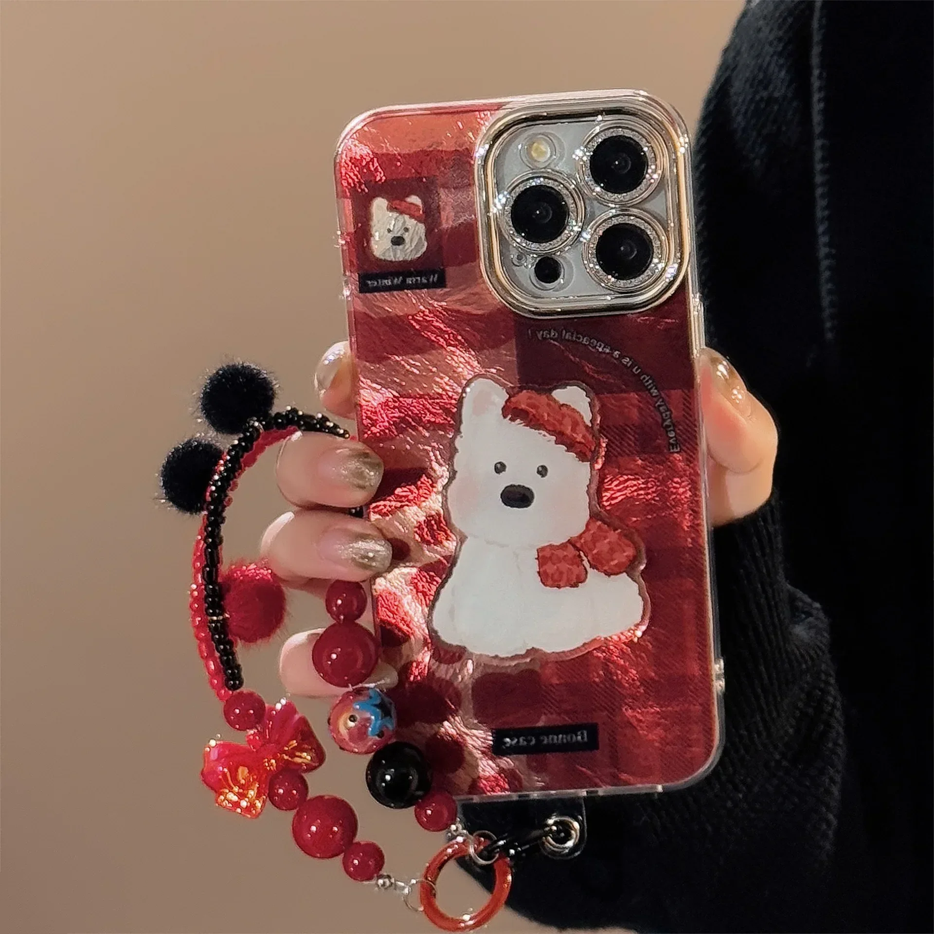 Puppy West Highland White Terrier Plating Glitter Telefoon Case Voor iPhone 16 15 14 13 12 11 Pro Max Case Leuke Luxe Cartoon Cover