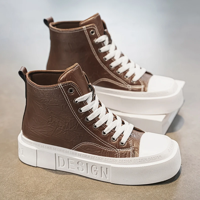 

Мужская обувь, осенние универсальные повседневные туфли с высоким берцем на толстой подошве, водонепроницаемые, противоскользящие, спортивные белые кроссовки, увеличивающие рост