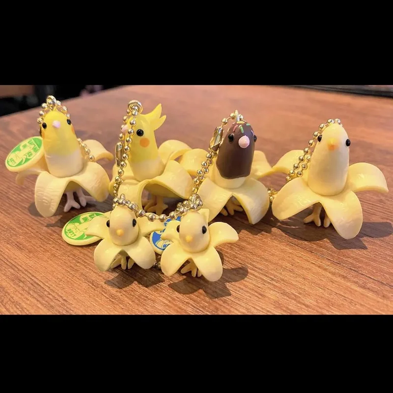 Japanese Genuine Gacha Scale Model Curative Interesting Banana Bird Cockatiel Birdling Bag Pendant Action Figure Toys