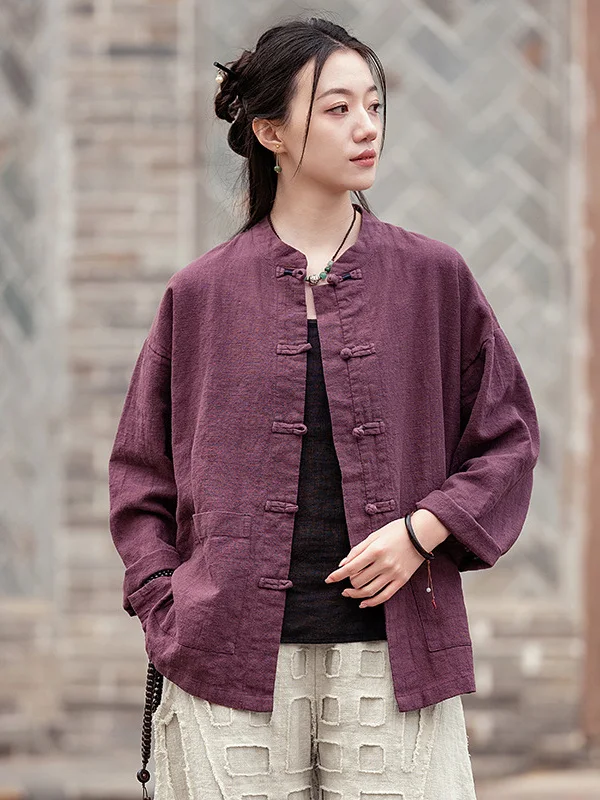 Boho Style Zen Cotton Linen Open Cardigan Tai Chi Top Chinese Women's Fashion Zen Meditation Outerwear Breathable Long Sleeve