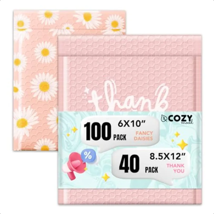 

Cute Bubble Mailers 8.5x12 Inch 40 Pack Thank you +Pretty Bubble Mailer 6x10 Inch 100 PackFancy Daisies Waterproof Padded Envel