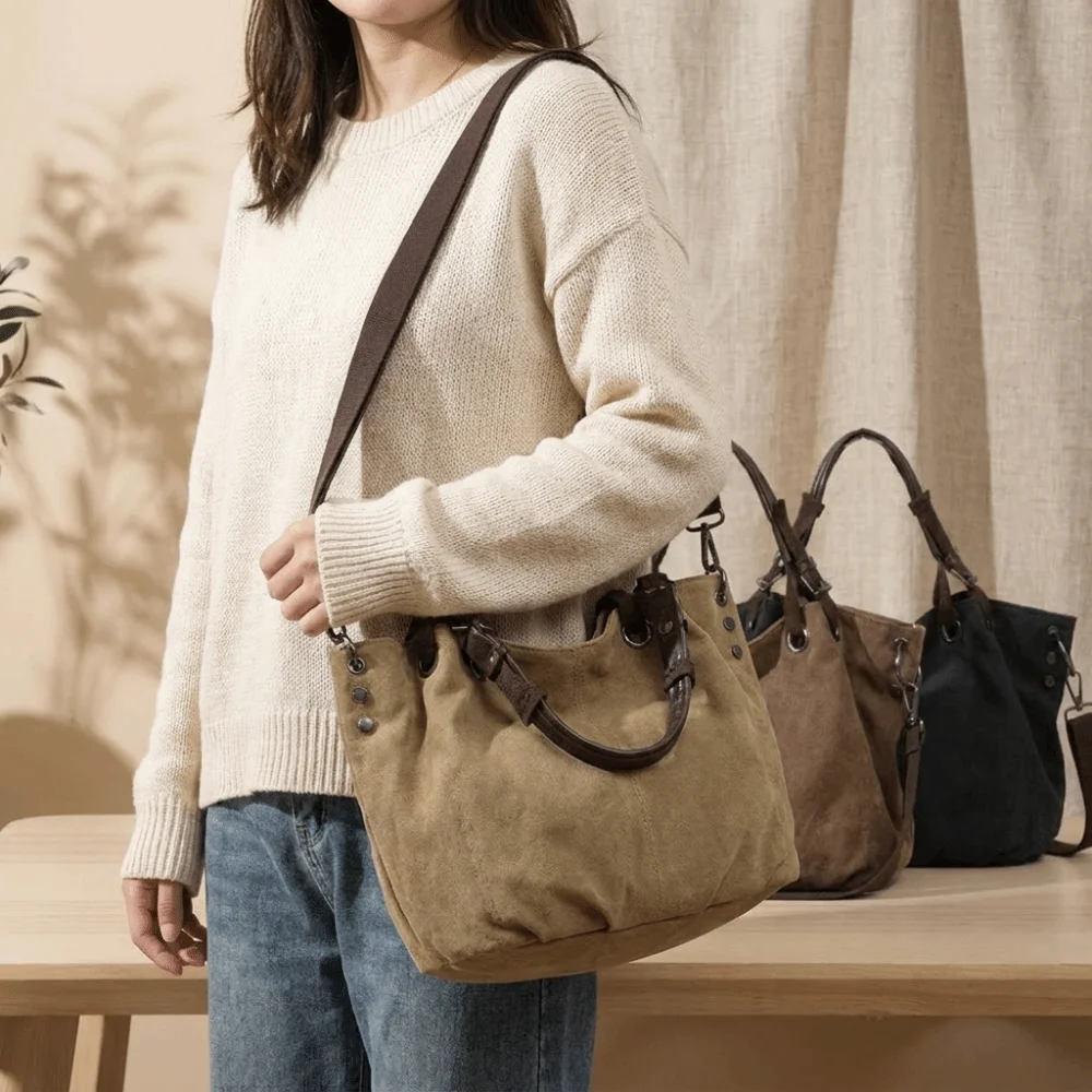 

Japanese Style Large Capacity Canvas Crossbody Bag Durable Adjustable Strap Tote Bag Top Handle Vintage Shoulder Bag Commute