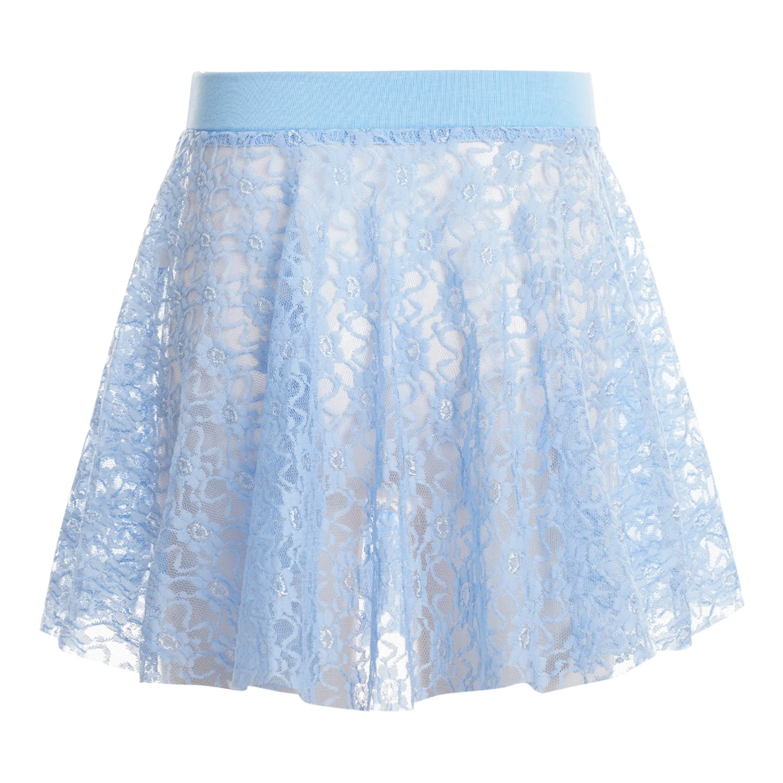 Kids Girls Ballet Dance Skirt Solid Color Elastic Waistband See-Through Floral Lace Skirts Practice Stage Performance Dancewear