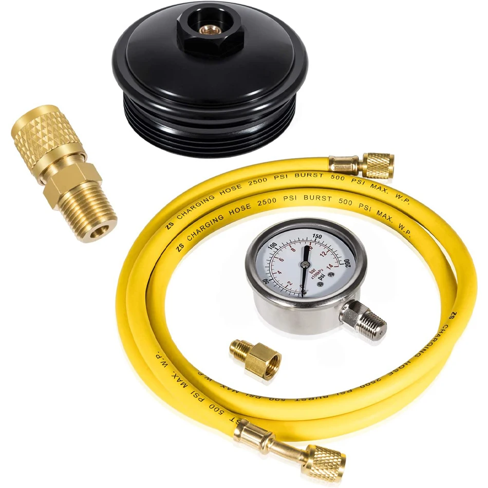 TML Fuel Pressure Test Kit with Billet Aluminum Fuel Filter Cap & Pressure Test Port for Ford 6.0L Powerstroke Diesel F/E-Series