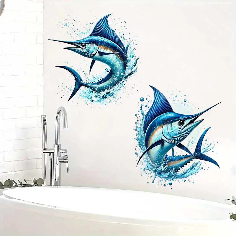 Blue Marlin Tropical Fish Wall Stickers Decoration for Living Room, Wall, Bedroom, Toilet and Home Decor Waterproof Decals S1010