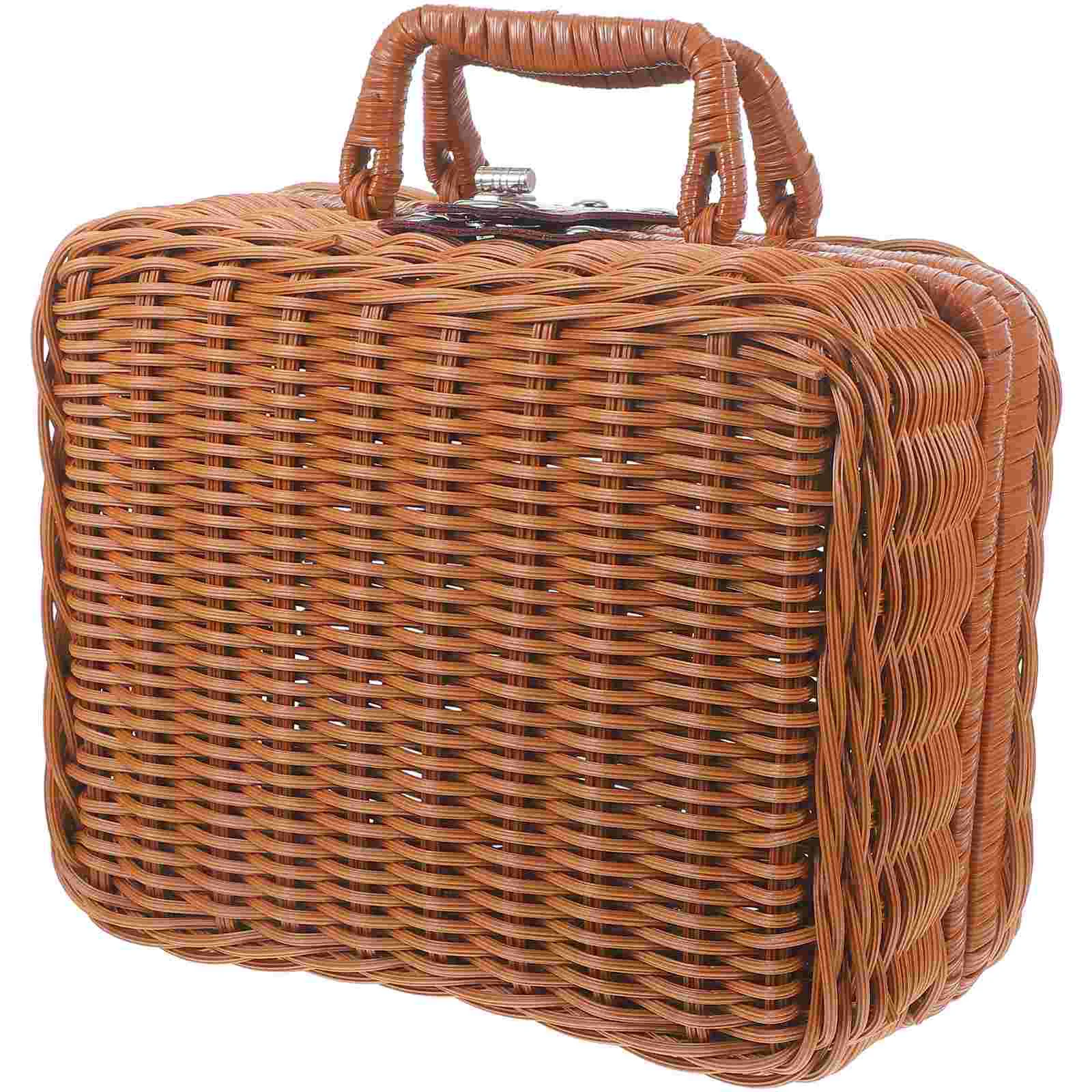 

Imitation Rattan Box Suitcase Hamper Gravel Mini Woven Retro Style Plastic Artificial Storage Office Basket