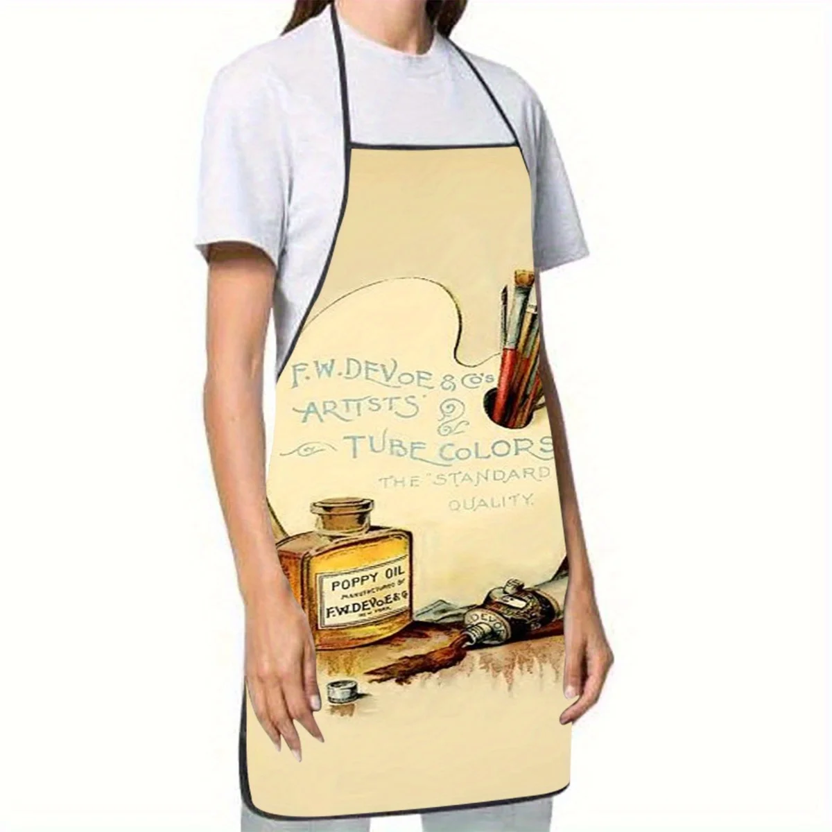 Vintage Artist Palette Apron Beige with Painting Tubes Design Durable Polyester Apron fCleaning, Gardening Studio Home Use