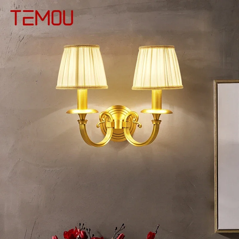 

TEMOU American Brass Wall Lamp Indoor Living Room Bedroom Bedside Lamp Retro Hotel Corridor Hallway Wall Lamp