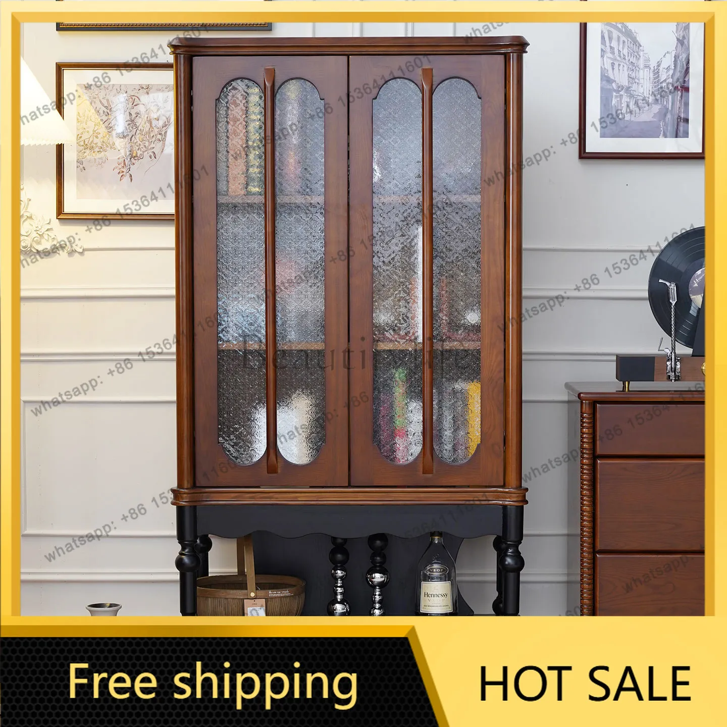 Zj. French retro solid wood side cabinet designer furniture medium antique storage high cabinet
