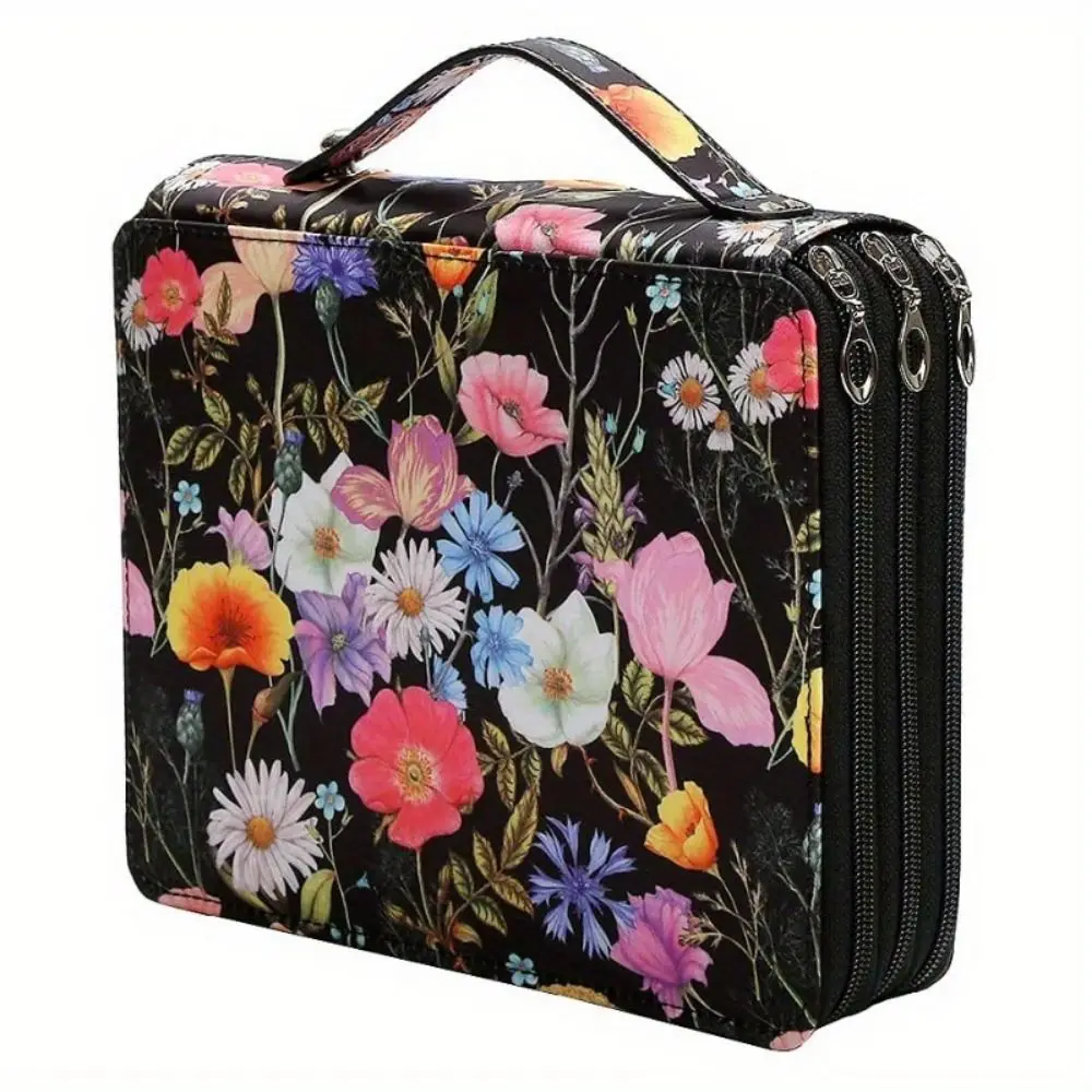 

Small Flower Pattern Colored Pencil Pouch Fabric Large Capacity Student Pen Bag 120 Slots Zipper Drawing Brush Pencil Bag