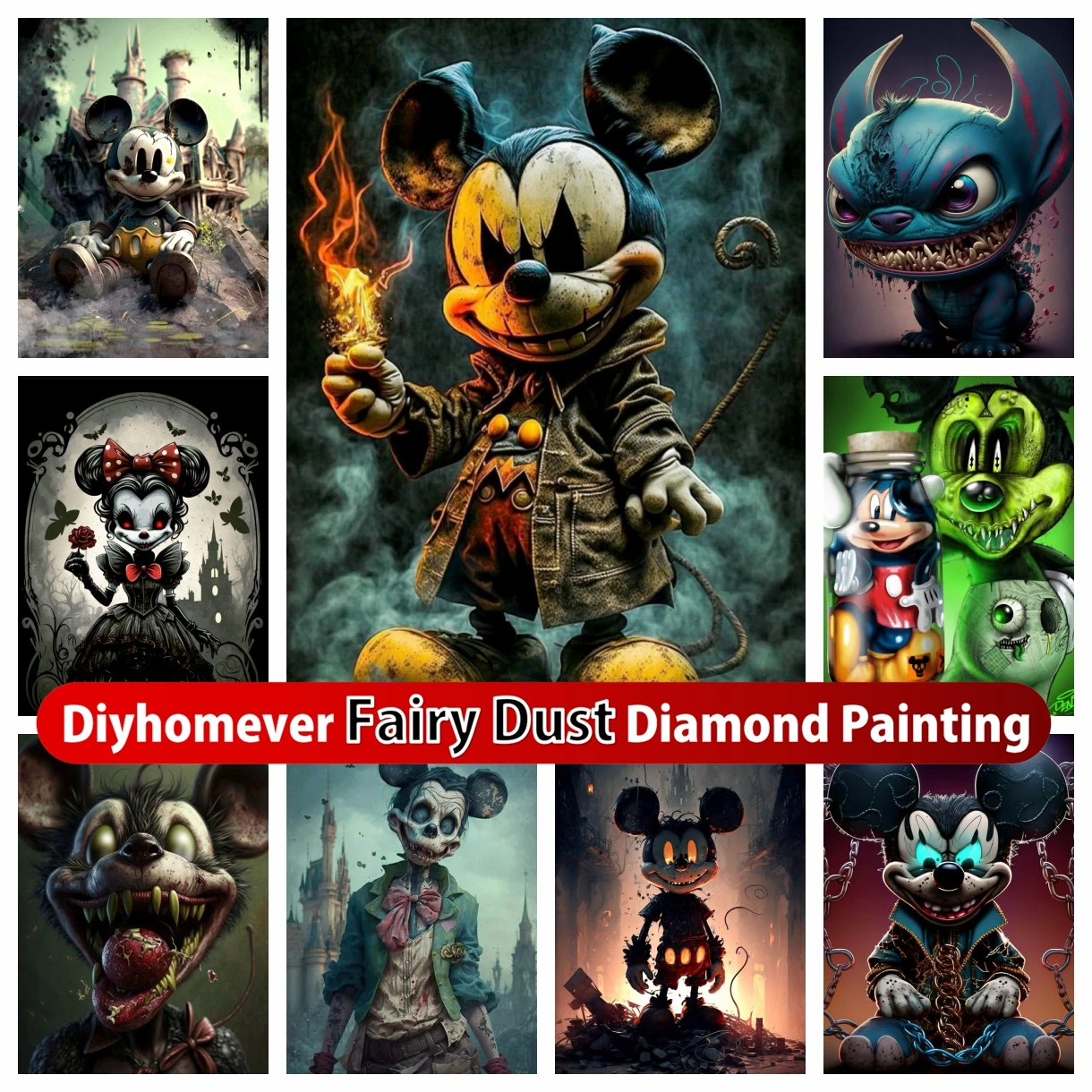 

Dark Mickey and Minnie Mouse 5D DIY Fairy Dust Diamond Painting Mosaic Gothic Disney Cartoon Cross Stitch Embroidery Home Decor