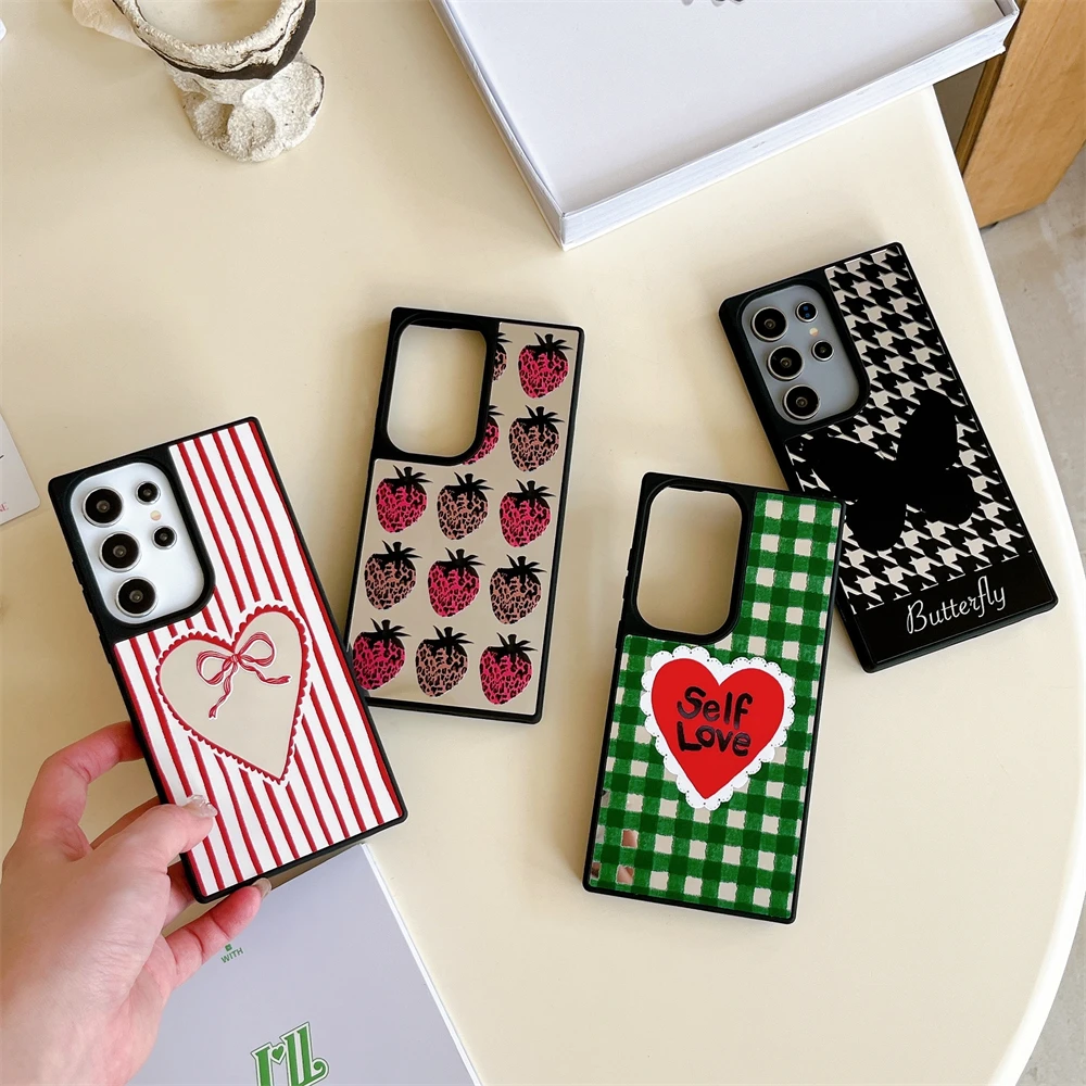 

Чехол для Samsung S25 S24 S23 Ultra Heart Butterfly Pattern Case Galaxy S23 S24 S25 Plus с жесткой задней частью противоударный зеркальный чехол