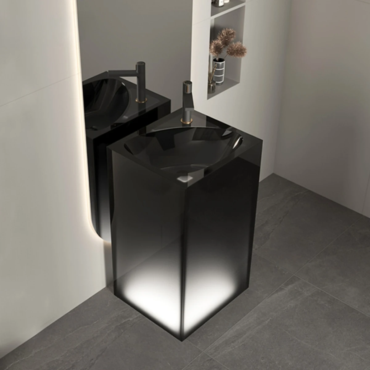 Transparent resin column basin, hotel homestay color square integrated floor mounted wash basin