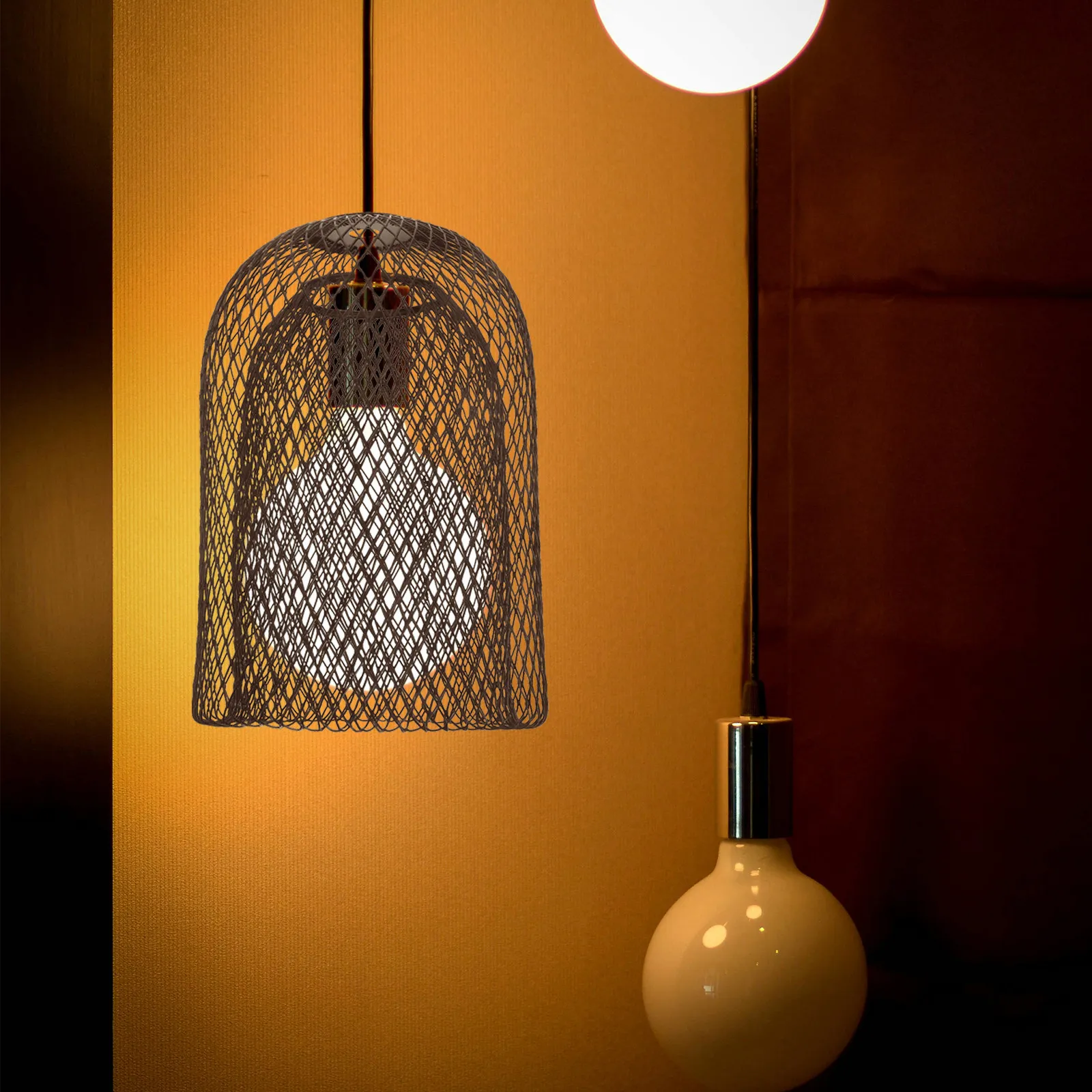 

Double Layer Wrought Iron Lampshade Vintage Industrial Pendant Light Shade Hollow Out Metal Cage Bulb Guard for Bar Cafe Retro
