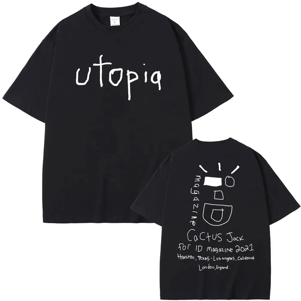 مغني الراب الصبار جاك التي شيرت UTOPIA ألبوم الرسومات تي شيرت الرجال الهيب هوب القطن الخالص تيز الذكور عادية المتضخم تي شيرت الشارع الشهير