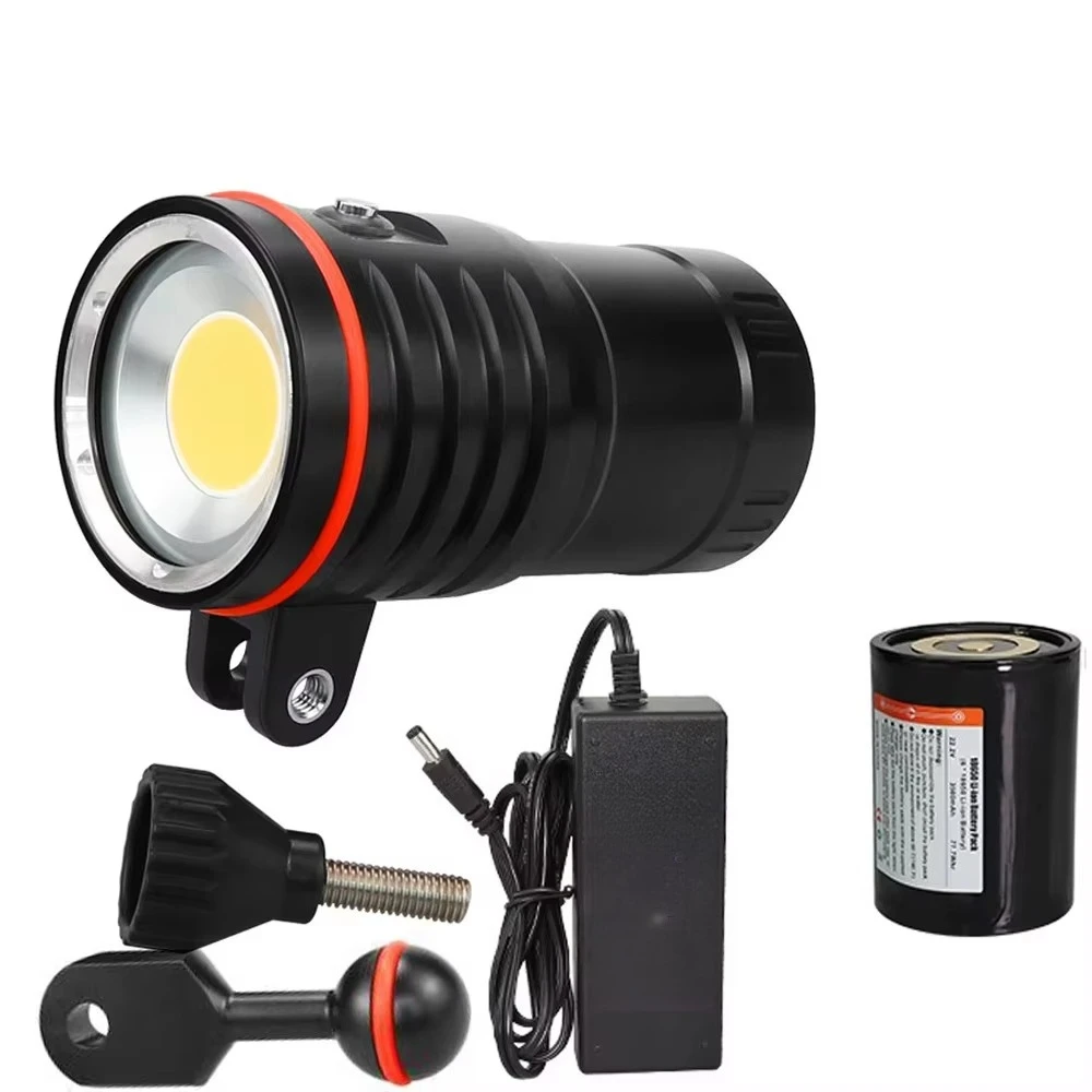 

Перезаряжаемый подводный фонарь COB 12000 лм и видеосвет для дайвинга 4K, водонепроницаемость IP68 до 100 м, для фотографии, поиска и спасения, с аккумулятором