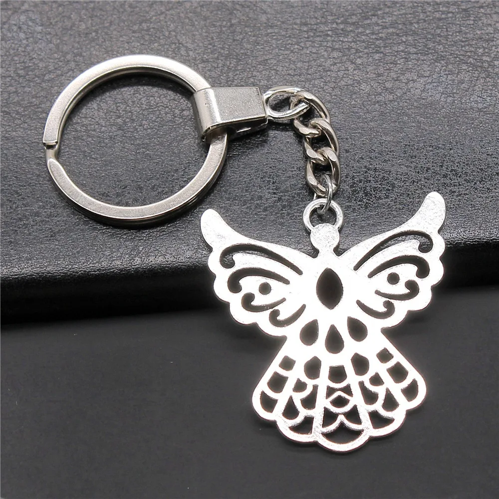 Fashion Jewelry Keychain Antique Silver Color 41x39mm Angel Guardian Angel Pendant Keyring Souvenirs Gift