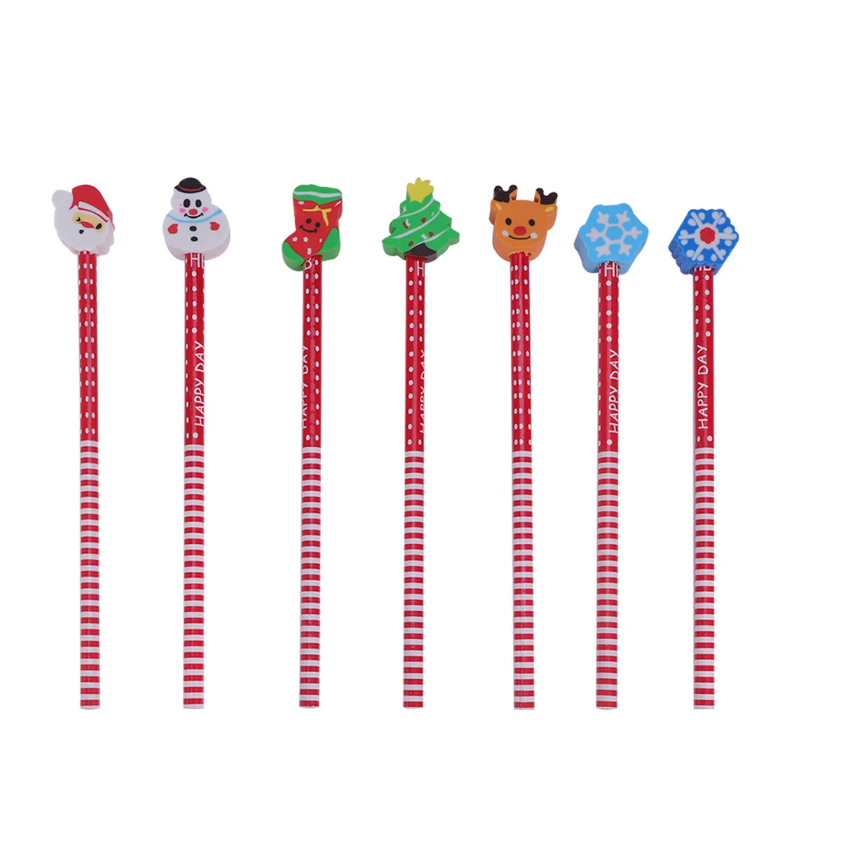 24 Pcs Erasable Pencils Santa Claus Drawing Reindeer Christmas with Eraser Cartoon