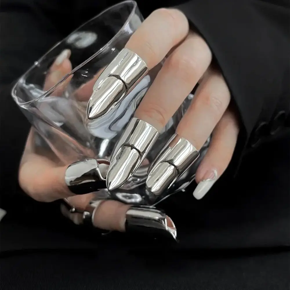 Metal Nail Cover Ring Hip Hop Cosplay Pharaoh Unisex Punk Gold Silver Color Titanium Finger Ring Party Jewelry Accessories Gift image 4