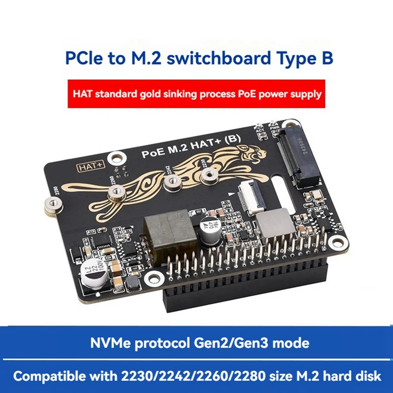 For Raspberry Pi 5 Pcie To M.2 With Poe Expansion Board Support Nvme Compatible With 2230/2242/2260/2280 M.2 Hard Drives