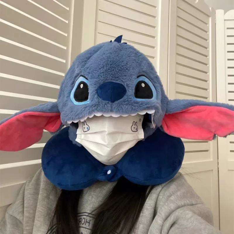 

Cute Stitch U-Shaped Neck Pillow with Hood Portable Travel Sleep Pillow for Long Trips Neck Support Pillow for Office Gift