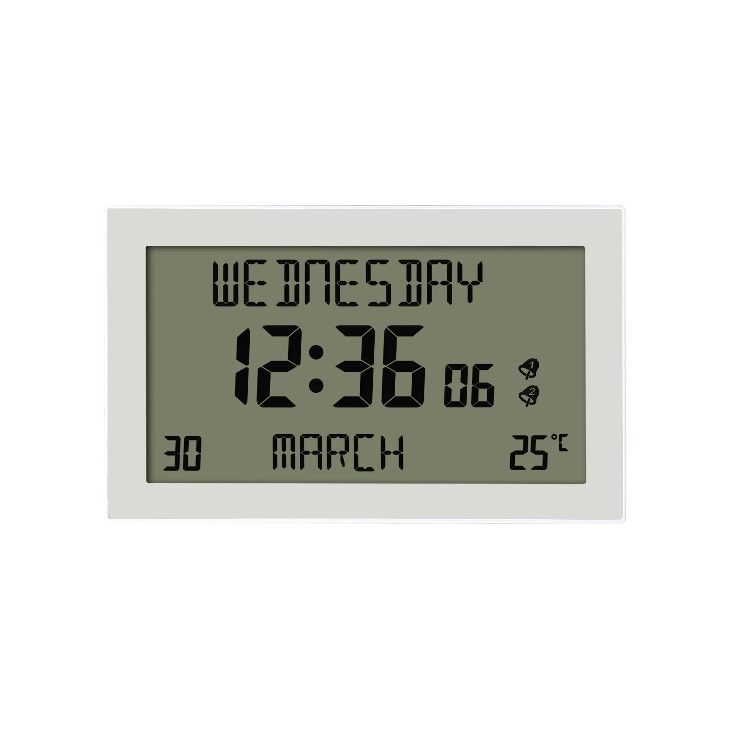 Large Screen Display Wall Clock With Thermometer Digital Alarm Clock Quiet Home Desk Electronic Clock Dual Alarm Setting