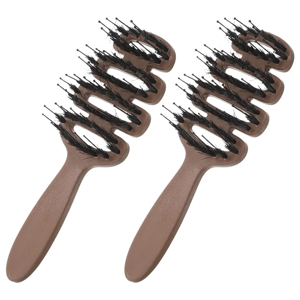 

2Pcs Boar Bristle Hairbrush Scalp Massage Comb Portable Travel Styling Tool Wide Tooth Voluminous Effect Durable Material