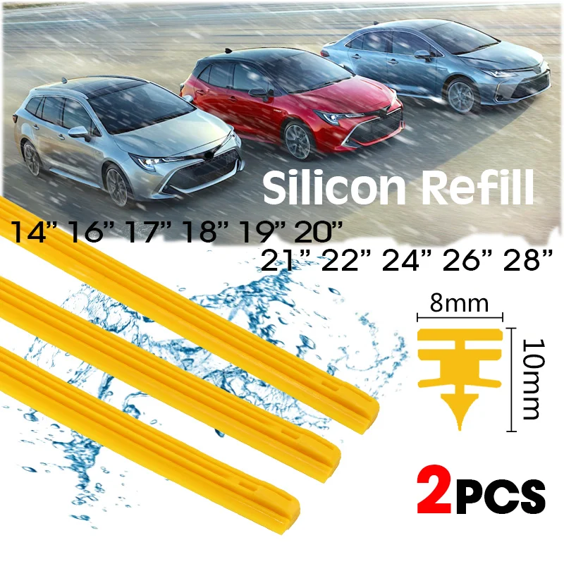 

2 PCS Car Wiper Blade Yellow Silica Gel Silicon Refill Strips 8mm for Hybrid Type Wiper Blade 14"16"17"18"19"20"21"22"24"26"28"