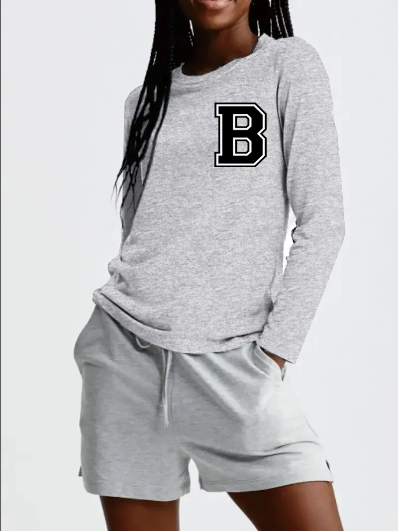 Casual Letter B Printed T Shirt Tops Women O Neck Long Sleeve Home Street Wear Sport T Shirt Tops