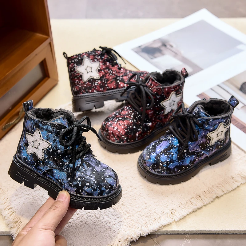 Kids Short Boots Colorful Round Toes Girls Princess Boots Soft Bottom 2026 Brand New Children Leather Shoes Non-slip Trendy