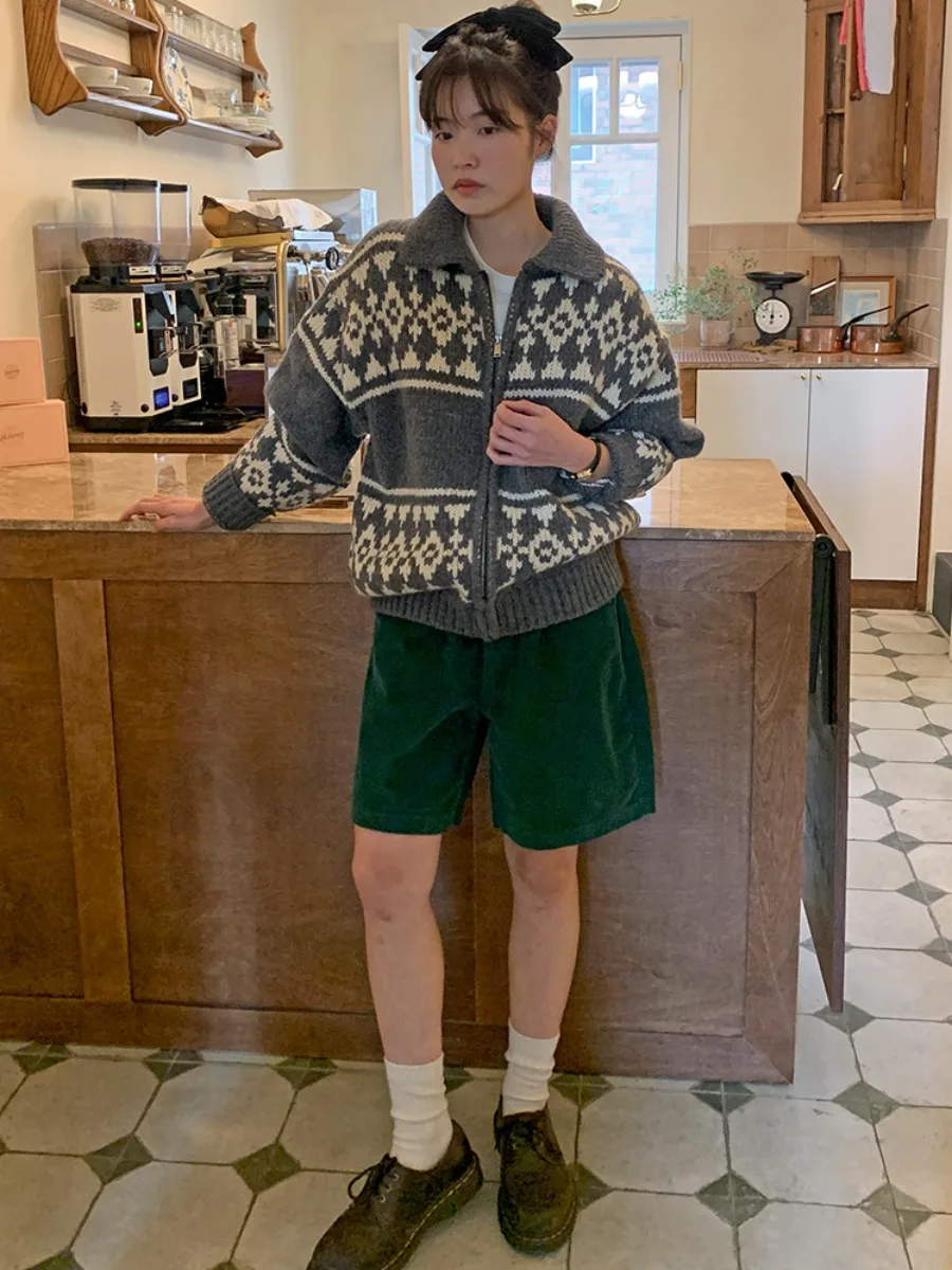 

Retro Chic Autumn Winter Open Cardigan Sweater Loose Casual Long Sve Turn-down Collar Color Blo Knitted Casual Outerwear