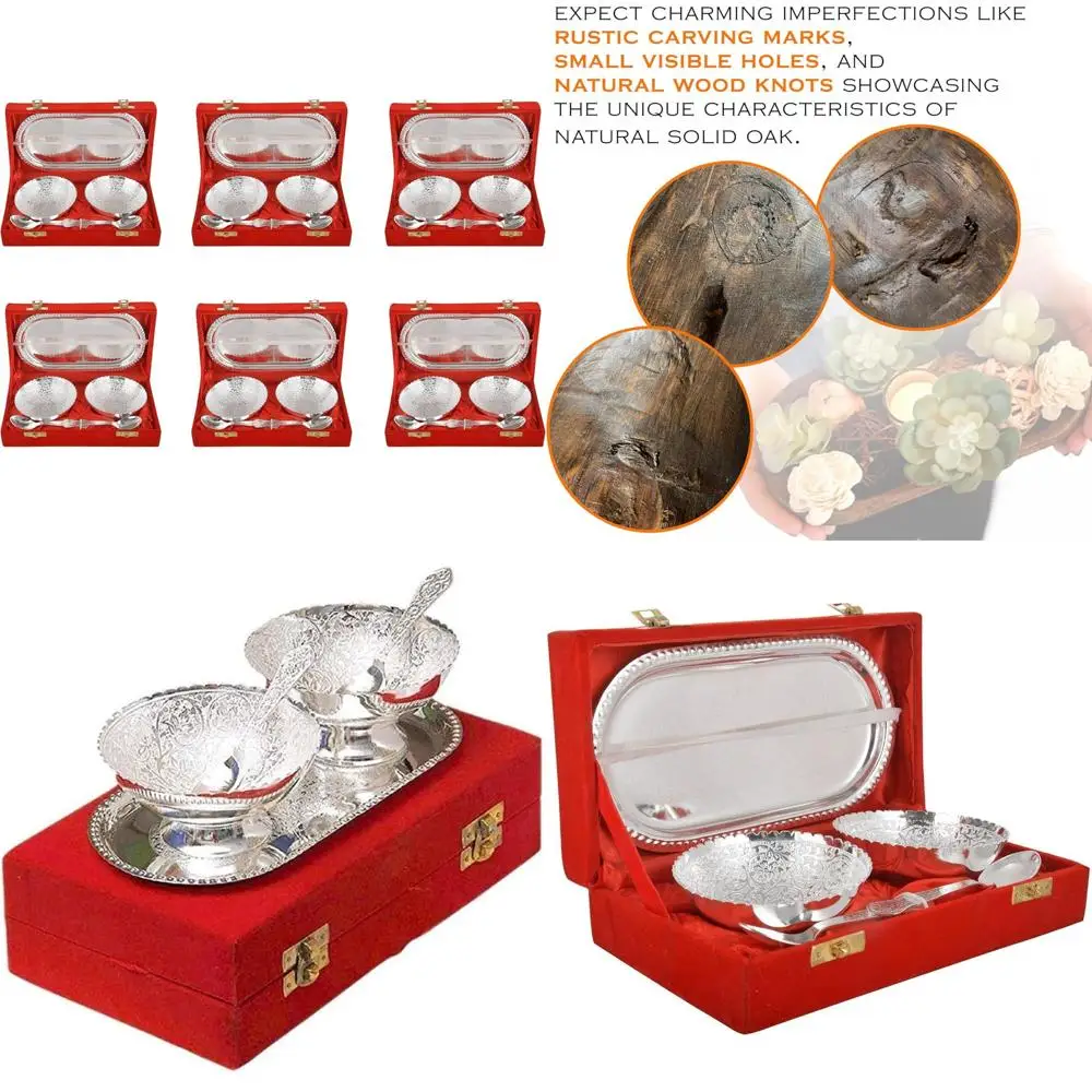 

Silver Plated Bowl Spoon Tray Set - Dessert Serving, Ideal for Diwali, Christmas, Eid, Weddings, Gifts for Friends and Family