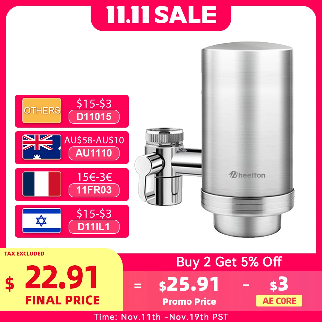 

Wheelton кухонный фильтр из нержавеющей стали, бытовой керамический очиститель воды, фильтр для воды, фильтрация с активированным углем