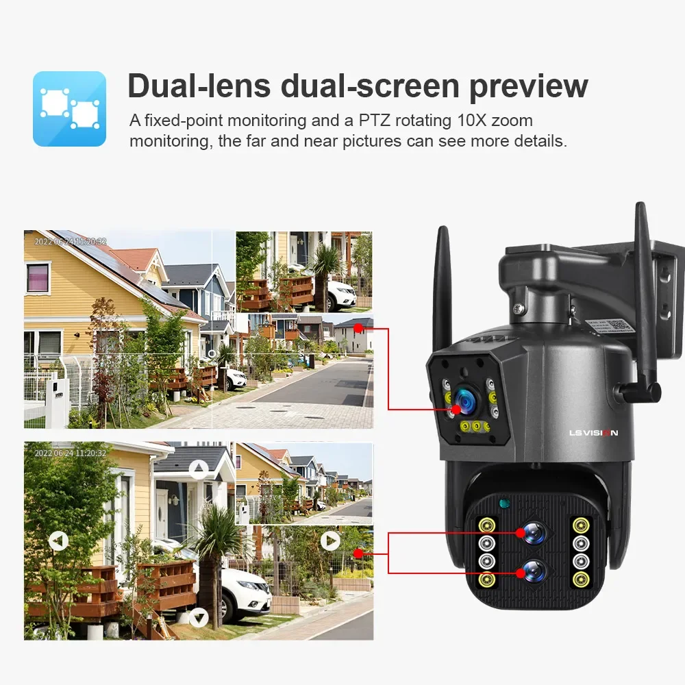 LS VISION 12MP 6K IP Camera Outdoor WiFi PTZ Three Lens Dual Screen 10X Optical Zoom Auto Tracking Waterproof Security CCTV Cam