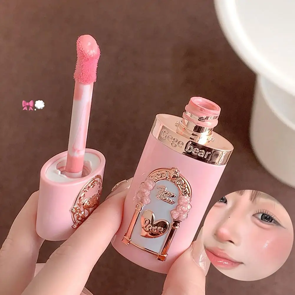 Gege bear Strawberry Cupid Pink Pop Velvet Matte Lip Cream Pressed Powder Liquid Blush Set Long Lasting Makeup Cosmetics