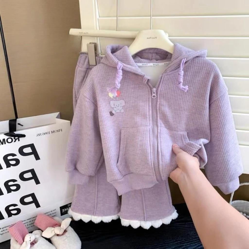 Mädchen Herbst 2-Teiliges Set – Niedliche Kapuzenjacke mit Spitzenbesatz & Freizeithose für Frühling Herbst Kleinkind Mädchenkleidung – Detail 5