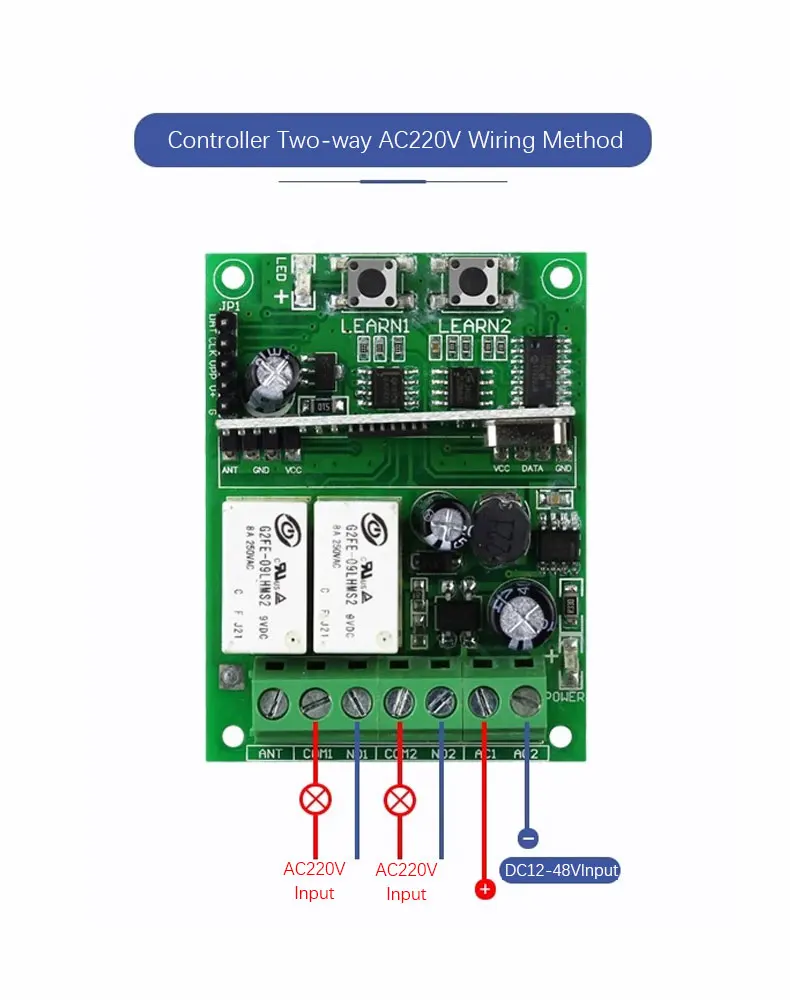 Wide Voltage DC12-48V Two-way Wireless Remote Control Switch For Home Lighting Control Chandelier Table Lamps