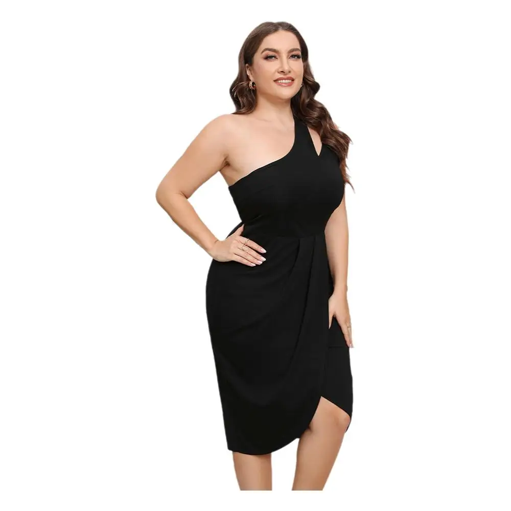 Women One Shoulder Midi Dress Sleeveless Bodycon Asymmetrical Elegant Beautiful Solid Dress Plus Size Clothing 2024