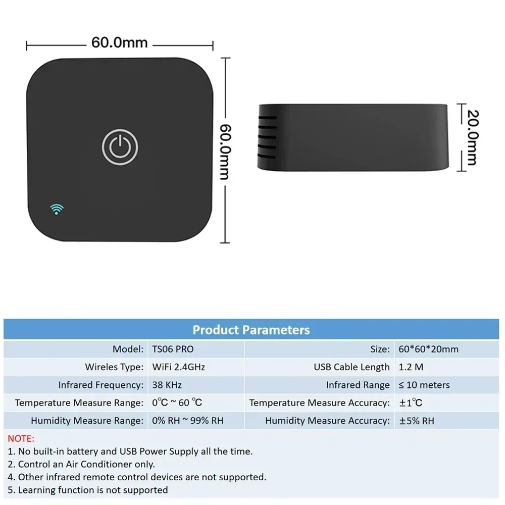 Imagem -06 - Tuya Inteligente ar Condicionado Thremostato Sensor de Umidade Temperatura Embutido para ir Remoto ac Trabalho com Alexa Google