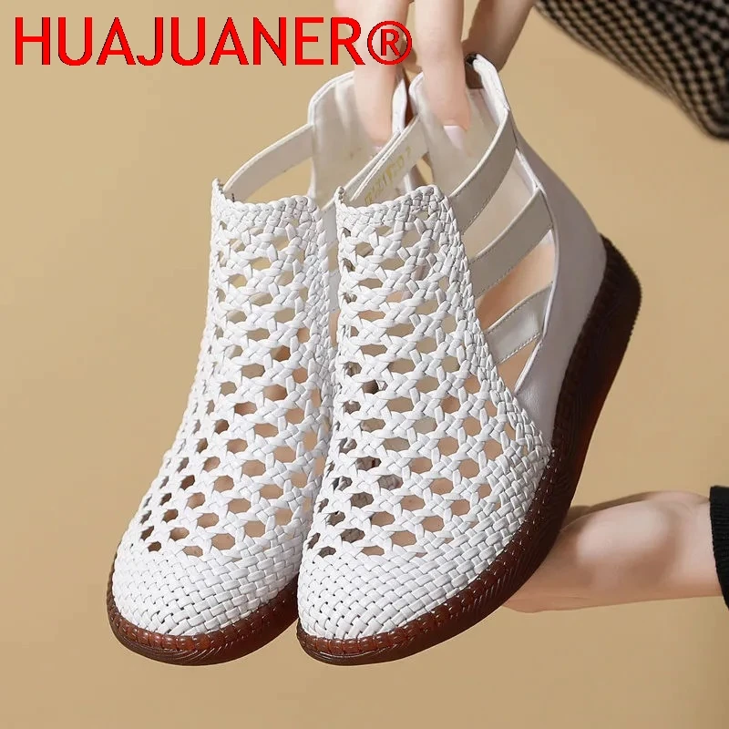 Sandales d'été pour femmes à bout rond et semelle épaisse, sandales ajourées orthopédiques confortables pour femmes, Zapatos De Mujer