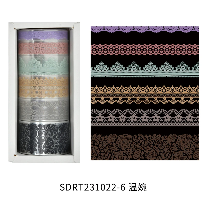 6 Rolls Retro Kant PET Washi Tape DIY Dagboek Decoratie Washitape Cinta Adhesiva Decorativa Scrapbooking Benodigdheden Afplakband