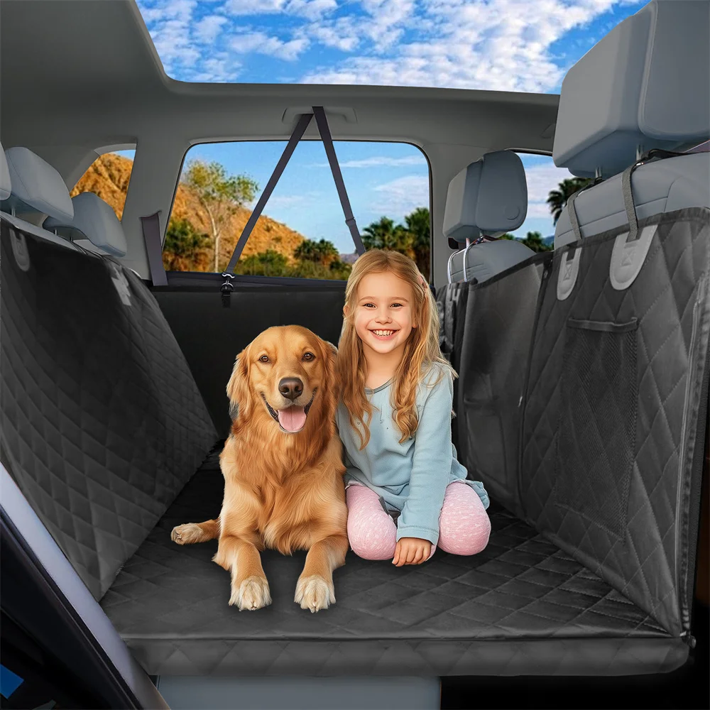 Waterproof Back Seat Extender Dog Car Seat Cover for Back Seat Bed with Mesh Window Storage Pocket Supports 220lbs Dog Hammock