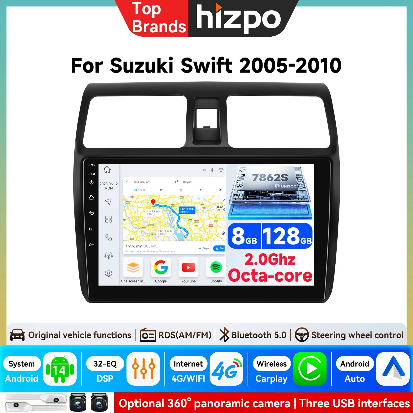 Für Suzuki Swift 4 2005 - 2010 Auto-Radio Intelligenter Android Auto Multimedia-Videoplayer Stereo CarPlay GPS-Navigation 2 Din FM