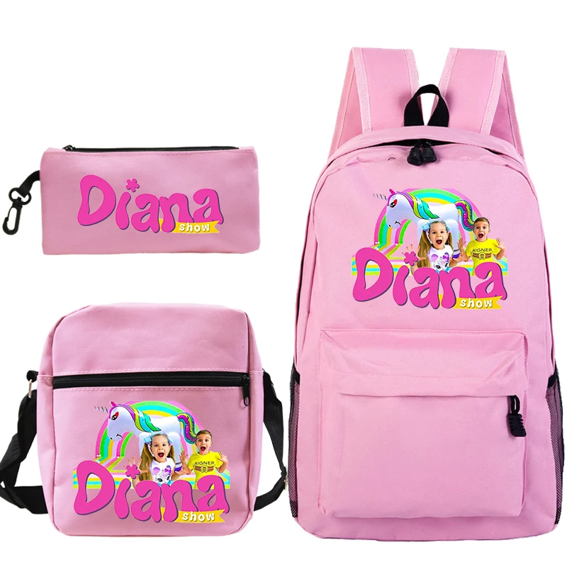 3pcs Set Kids Diana Show Print Backpacks for Primary School Girls School Bags Cute Girl Pattern Bookbag Kids Pink Casual Bagpack