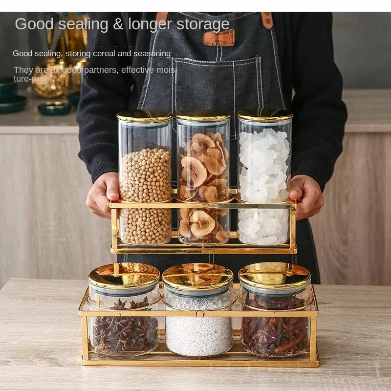 New Single Kitchen Airtight Jar Candy Glass Three-piece Storage for Whole Grains with Lid Box Rack