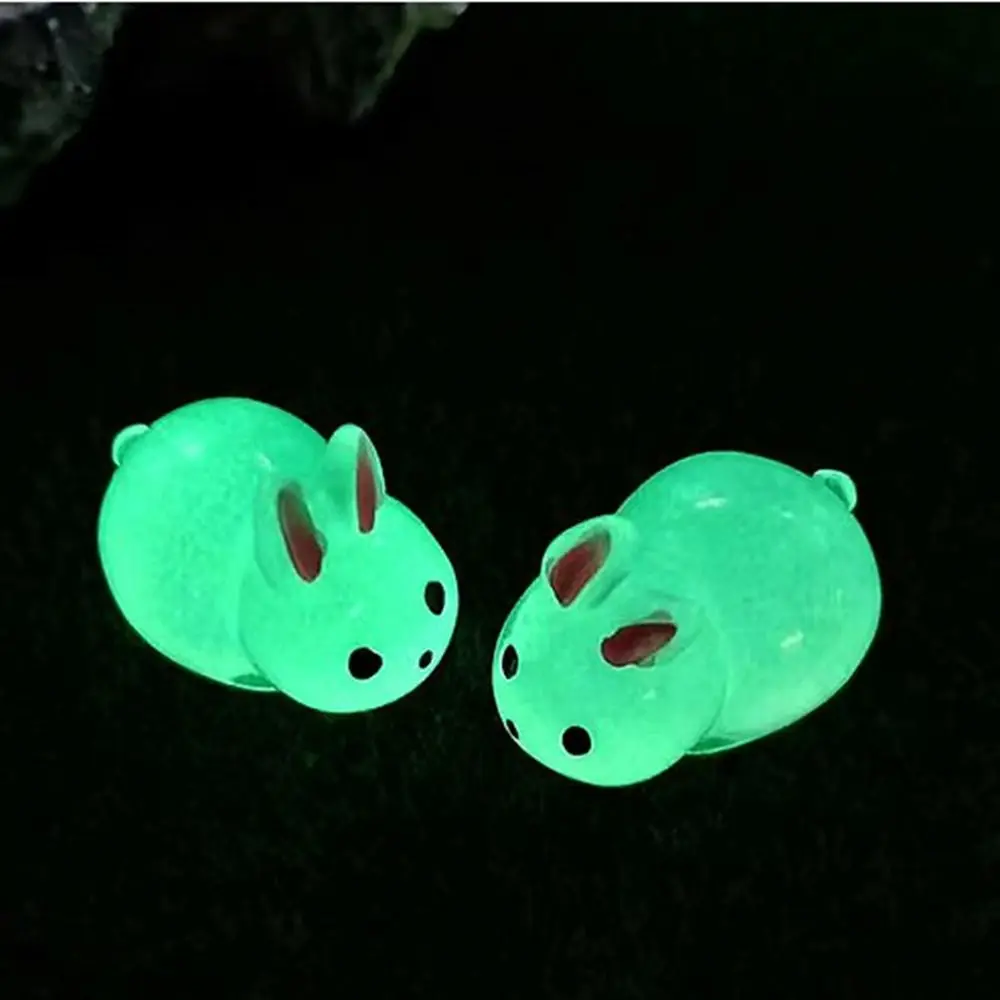 Multipurpose DIY Luminous Rabbit Miniatures Resin Crafts Cartoon Mini Rabbit Ornament Handmade Resin Animal Figurines Home Decor